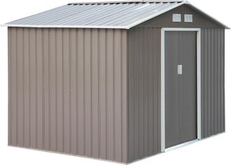 OUTSUNNY Cobertizo De Jard&iacute;n De Exterior 4,9 M&sup2; 277x195x192 Cm Caseta De Jard&iacute;n Con 2 Puertas Corredizas Base Refuerzo (suelo No Incluido) Gris