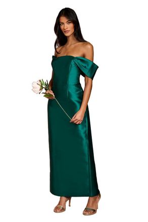 Coast Honoured Petite Womens Twill Bardot Column Midi Bridesmaid Dress Emerald