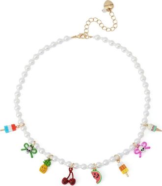 Betsey Johnson Summerween Charm Frontal Necklace in Pearl at Nordstrom