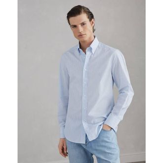 Brunello Cucinelli Mens Celeste Striped Cotton Button Down Shirt, Size XXL