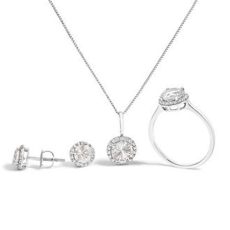 House of Brilliance 10K Gold Gemstone and 3/8 Cttw Diamond Halo Jewelry Set in White | White Topaz at Nordstrom