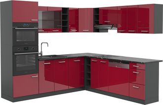 Vicco Cocina Esquinera R-line, Burdeos Brillo Intenso/antracita, 237 X 247 Cm, Et Antracita