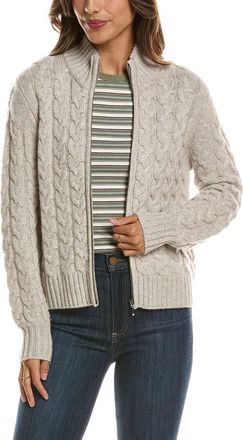 Fort&eacute; Cashmere Cable Zip Mock Neck 100% Cashmere Cardigan