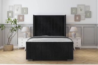 Sloomy Melbourne Naples Bed Frame With 50 Upholstered Wingback Headboard in Black | Size: Single