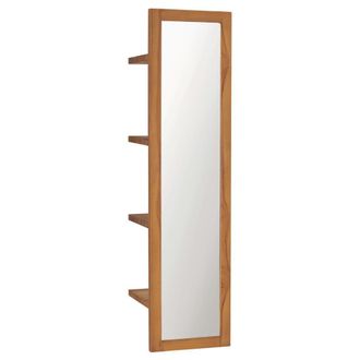 Berkfield Home Wall Mirror with Shelves 30x30x120 cm Solid Teak Wood in Brown | Size: 30 x 30 x 120 cm