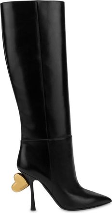 Moschino sculpted heel knee boots - women - Calf Leather/Calf Leather/Calf Leather - 37 1/2 - Black