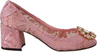 Dolce & Gabbana Pastelroze Kant Kristal Pumps - Dames - Pumps - Roze - 37 EU - Katoen - Schoenen
