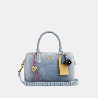 Coach Womens Rowan Satchel Bag In Loved Denim With Charms - Dark Blue - One Size