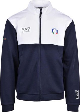 Emporio Armani White/Blue Polyester Cotton Mens Zip Hoodie