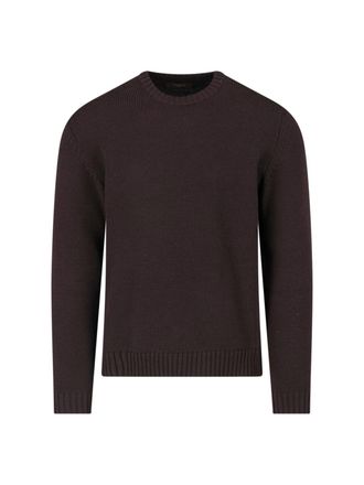 Zanone Brown Virgin Wool Ribbed Crewneck Sweater