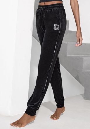 Vivance Nickihose VIVANCE, Damen, Gr. 32/34, N-Gr, schwarz, Nicki, Obermaterial: 100% Polyester, unifarben, Basic schmal lang, Hosen Nickihose, mit Glitzerdru