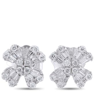 Luxury Bazaar 14K White Gold 0.40ct Diamond Four Petal Stud Earrings ER29991-W
