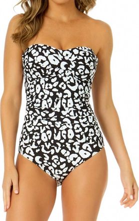 Anne Cole Wild Cat Twist Front Shirred One Piece Swimsuit In Black/white