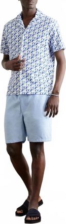 Orlebar Brown Howell Camp Collar Printed Cotton Terry Shirt In White Blue