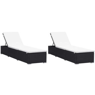 vidaXL Tumbonas Con Cojines 2 Uds Rat&aacute;n Sint&eacute;tico Negro Vidaxl