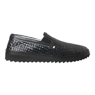 Dolce & Gabbana Schoenen, Heren, Zwart, 40 EU, Leer, Zwarte geweven leren heren loafers schoenen