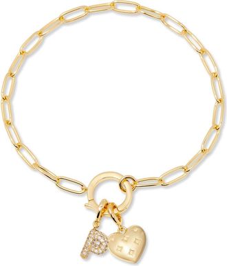 Brook & York Lillian Initial Heart Charm Bracelet in Gold P at Nordstrom
