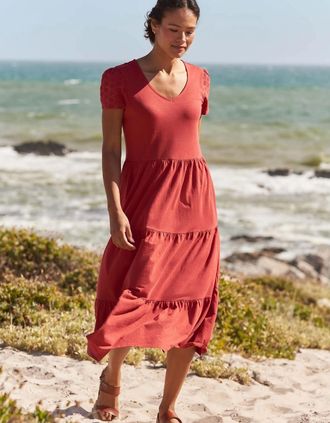 Mountain Warehouse Womens Mountain Warehouse Womens/Ladies Malaga Tiered Broderie Sleeve Dress - Red/Orange/Brown - Size: 10