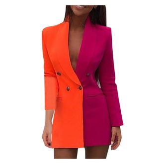 Generic Blazer Dress Womens Elegant Mini Dresses Cocktail Dress Long Sleeve Suit Jacket Evening Dress V-Neck Party Dress Business Clothing Patchwork Business 