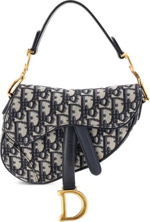 Dior Borsa a spalla Saddle mini in tela con motivo Oblique - Blu