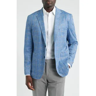 Johnston & Murphy XC Flex Pinnacle Light Blue Windowpane Check Knit Sport Coat in Blue/tan Shadow Plaid at Nordstrom, Size Xxx-Large
