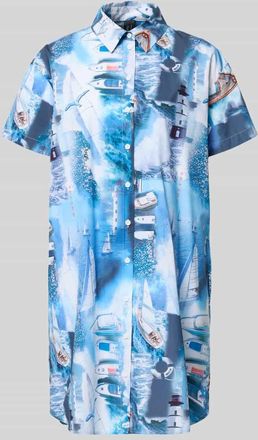 Marc Cain Relaxed Fit Hemdblusenkleid mit Allover-Foto-Print in Hellblau, Gr&ouml;&szlig;e 40
