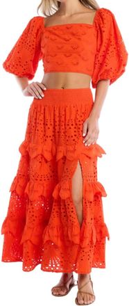 Allison New York Ciara Eyelet Puff Sleeve Top In Cherry Tomato