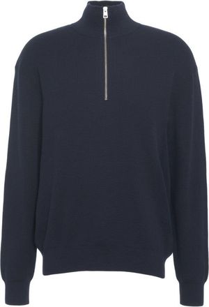 Closed Ribbed Knit Sweater With High Collar And Half-Zip Closure