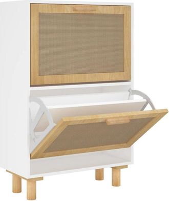 vidaXL Vidaxl - Shoe Cabinet White 52x25x80 cm Engineered Wood&Natural Rattan