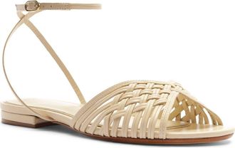 Alexandre Birman Lilian Woven Flat Ankle Strap Sandal in Eggshell at Nordstrom, Size 11.5