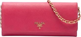 Prada Pre-owned Portemonnee met ketting - Dames - Vintage Accessoires - Roze - ONE Size - Leer - Vintage