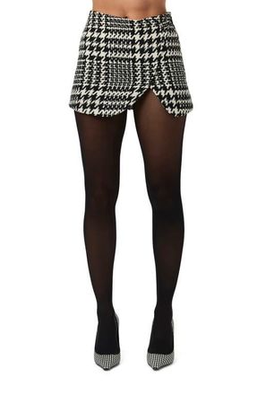 Naked Wardrobe Houndstooth Crossover Miniskirt in Black /White at Nordstrom, Size X-Large