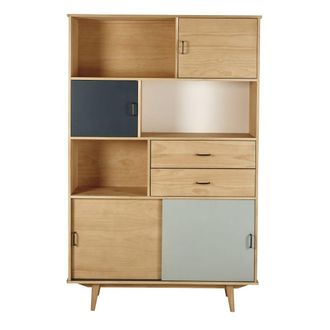 Maisons du monde Biblioteca de 3 puertas y 2 cajones, verde gris y verde cedro y crudo