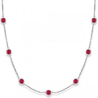 Allurez Rubies by The Yard Bezel Station Necklace in 14k White Gold 2.25ct