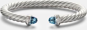 David Yurman Cable Flex 925 sterling silver bracelet with diamonds and blue topaz