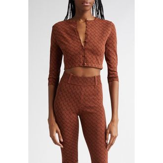 Miaou Frida Monogram Jacquard Crop Cardigan in Brown Monogram at Nordstrom Rack, Size Small