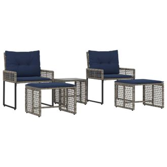 vidaXL Juego De Muebles De Exterior Con Coj&iacute;n 5 Pcs Gris Y Marino Vidaxl