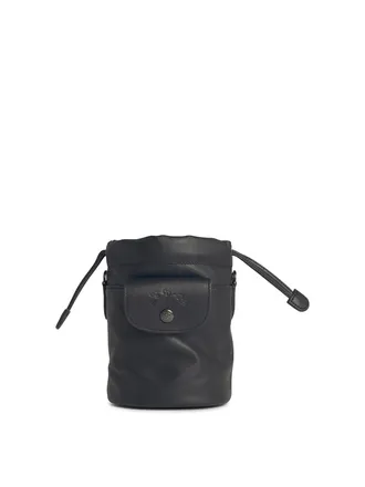 Longchamp Le Pliage Black Leather Bucket Bag