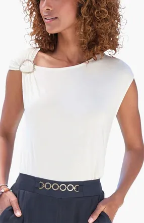 Lascana Asymmetrical Ring Detail Top in Ivory at Nordstrom, Size 18