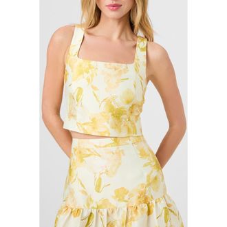 French Connection Sophie Floral Sleeveless Taffeta Crop Top in Daisy Yellow Sophie Flower at Nordstrom, Size 12