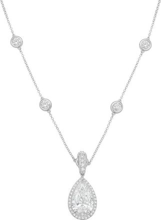 Diana M. Jewels 14kt White gold Lab Grown 2.00 ct Pear Diamond Halo Pendant With Bail