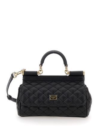 Dolce & Gabbana Sicily Black Handbag With Logo Plaque In Quilted Leather Woman