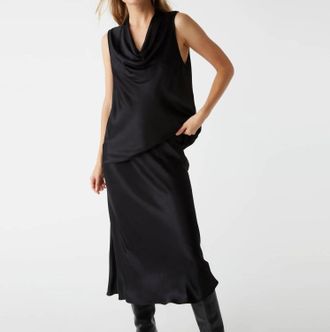 Michael Stars Womens Leila Bias Satin Cut Skirt In Black