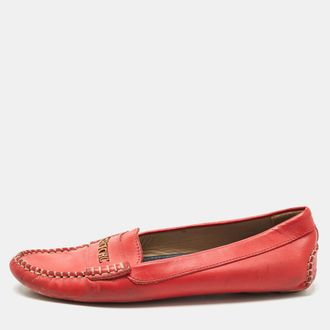 Carolina Herrera Red Leather Slip On Loafers