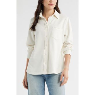 Caslon French Terry Button-Up Shirt in Ivory Pristine at Nordstrom Rack, Size X-Small