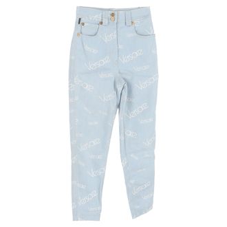 Versace Versace jeans met logo-opdruk en hoge taille in blauw katoen