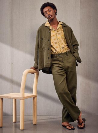 &Eacute;cole de Pens&eacute;e Mens Olive pure linen pant