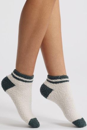 Barefoot Dreams CozyChic Stripe Ankle Socks in Sand Dune-Deep Juniper at Nordstrom, Size Small