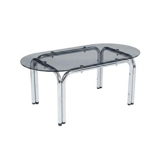 Oviala Mesa de centro ovalada de cristal templado negro