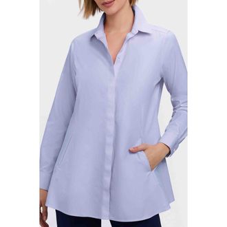 Foxcroft Cici Non-Iron Tunic Blouse in Blue Wave at Nordstrom, Size 10